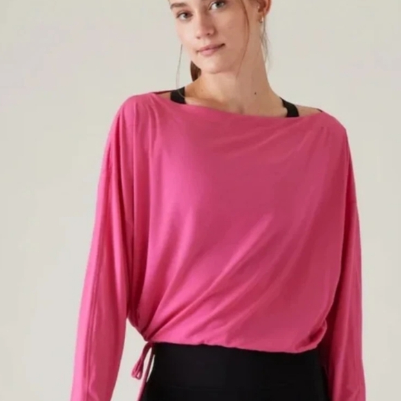 Athleta Tops - Athleta, New Cool Down Pink Long Sleeve Modal Drawstring Yoga Top Size Medium